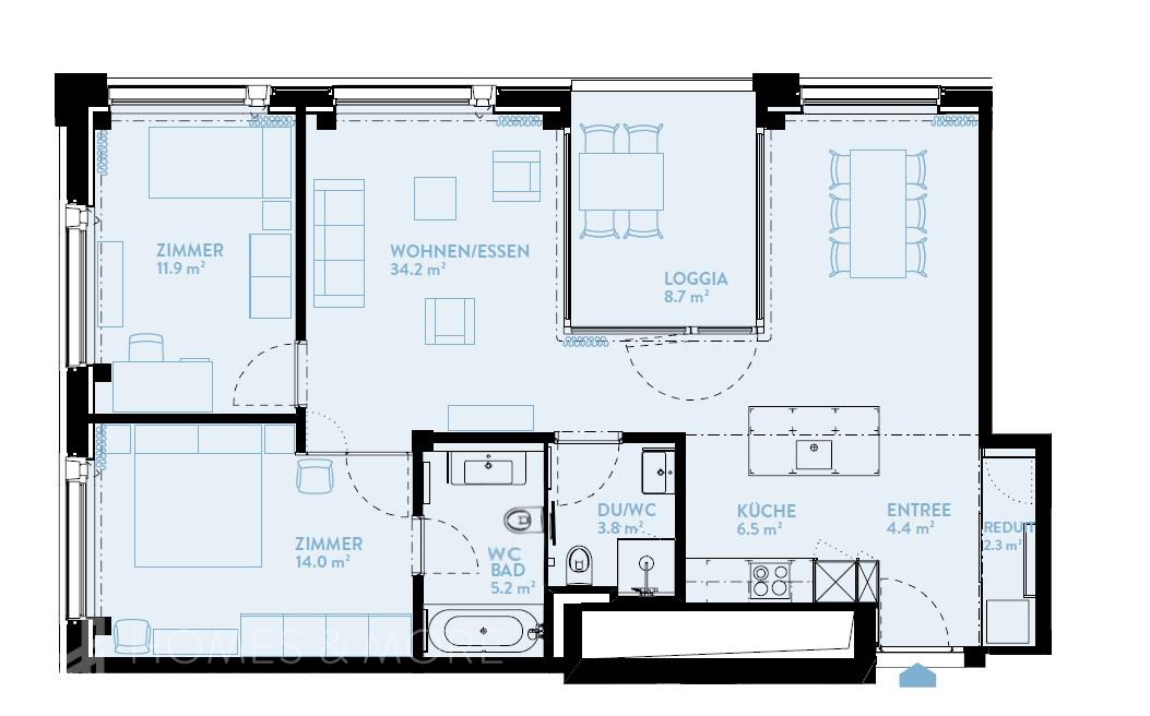 Grundrissplan mit beiden Nasszellen